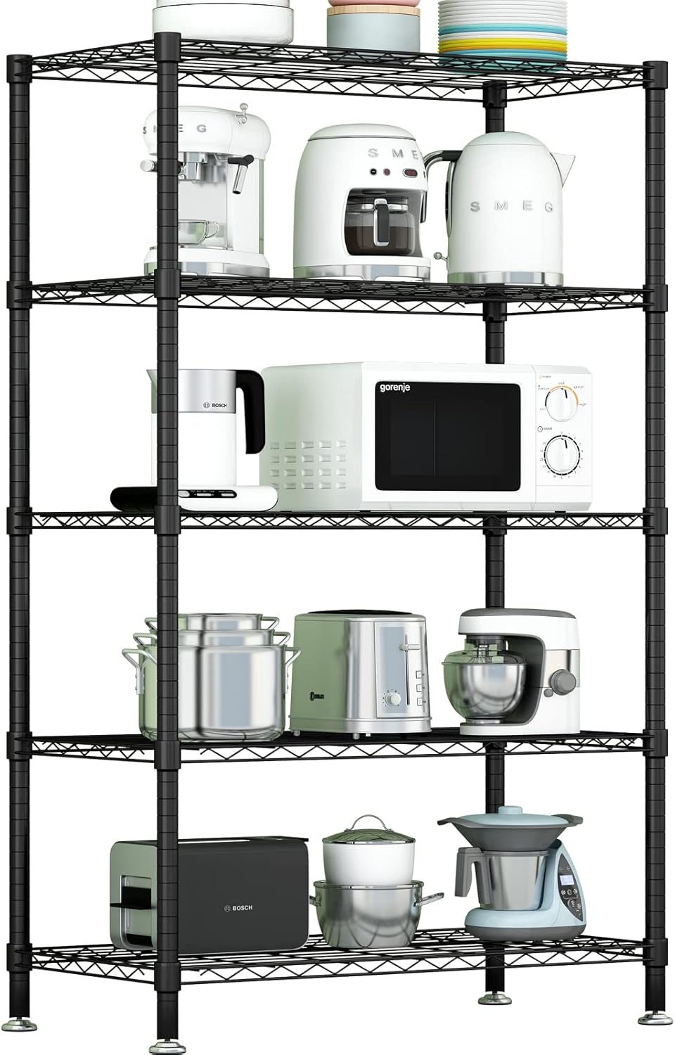 5-Shelf Heavy Duty Metal Wire Shelving Unit Black F5157
