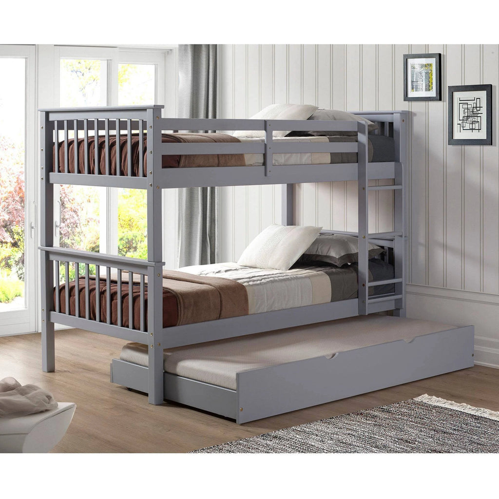 Twin Solid Wood Bunk Bed with Trundle Bed Gray B19353