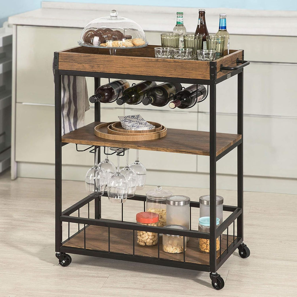 Brown Wood Metal Bar Serving Cart R60517