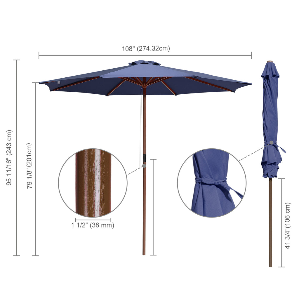 9ft Wooden Pole Patio Umbrella 8 Ribs W28464