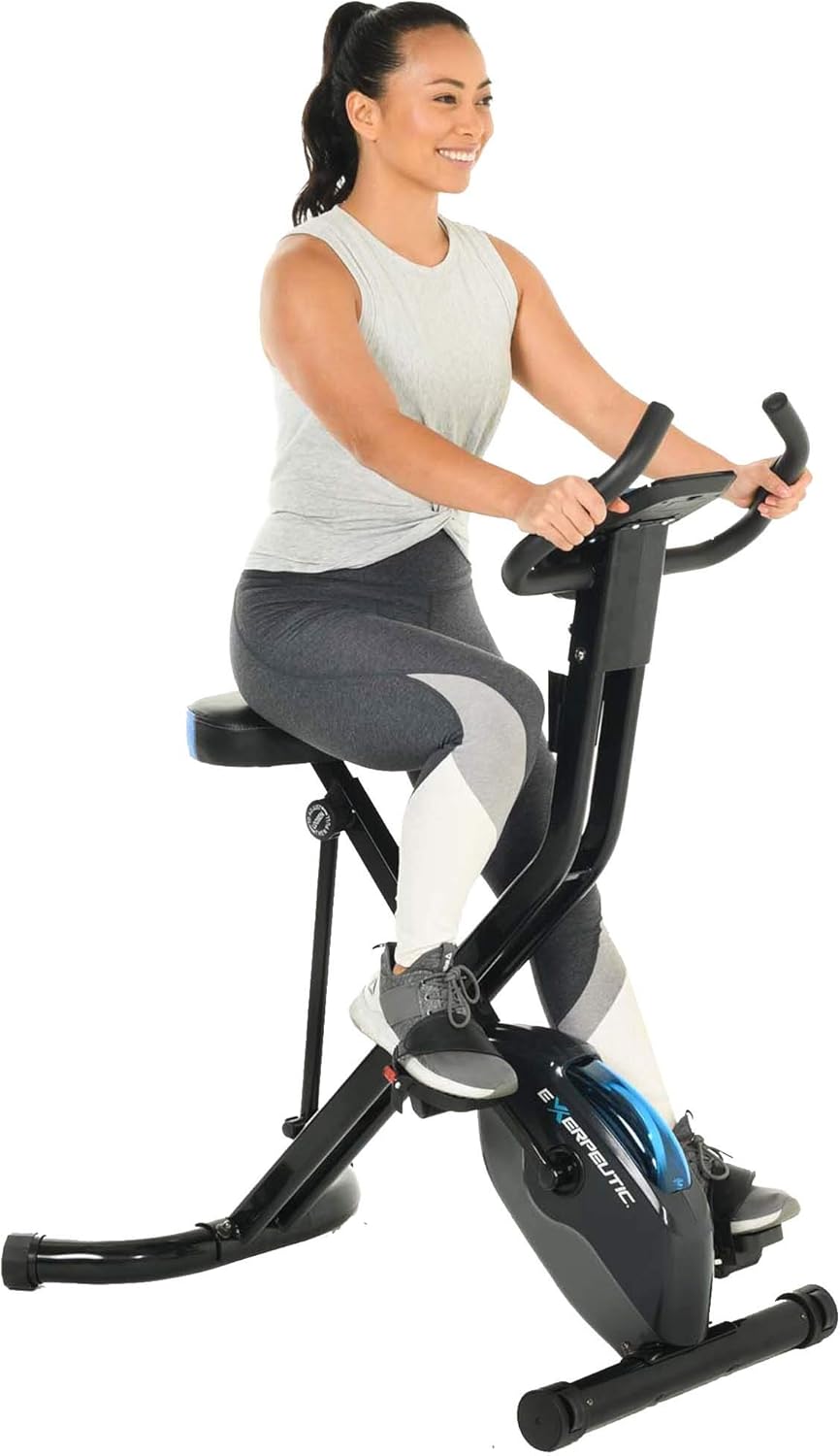 Folding Upright Exercise Bike, 400LBS, Black/Blue N88737