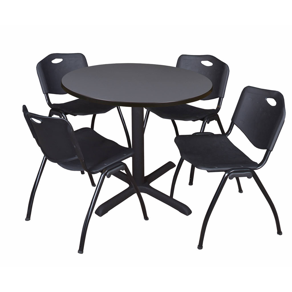 Grey Round Breakroom Table & 4 Blue Stack Chairs L785386