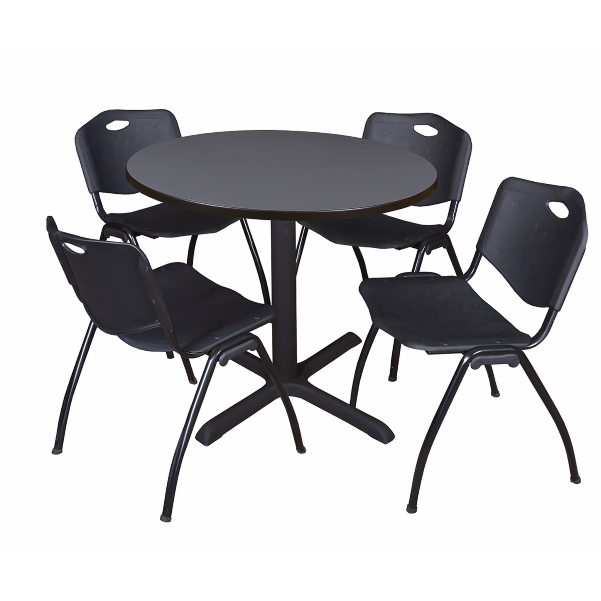Grey Round Breakroom Table & 4 Blue Stack Chairs L785386
