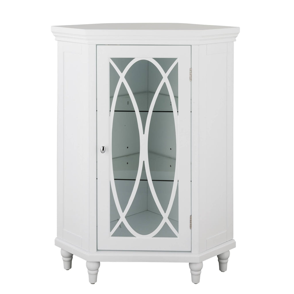 Corner Floor Cabinet with 2 Adjustable Tempered Glass Shelves Y263