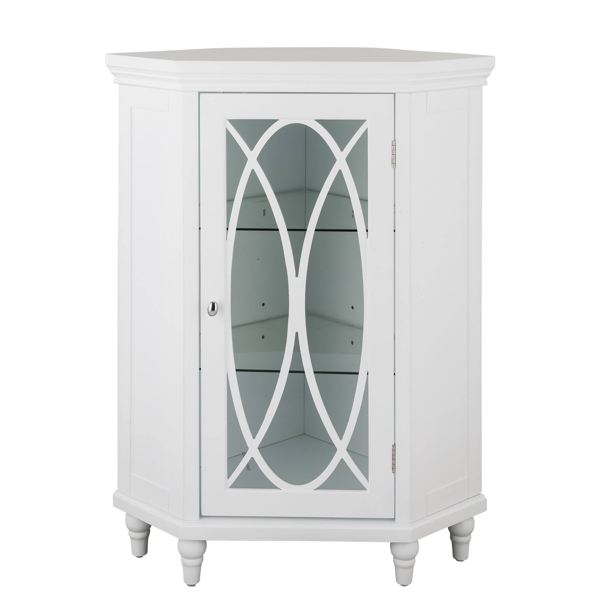 Corner Floor Cabinet with 2 Adjustable Tempered Glass Shelves Y263