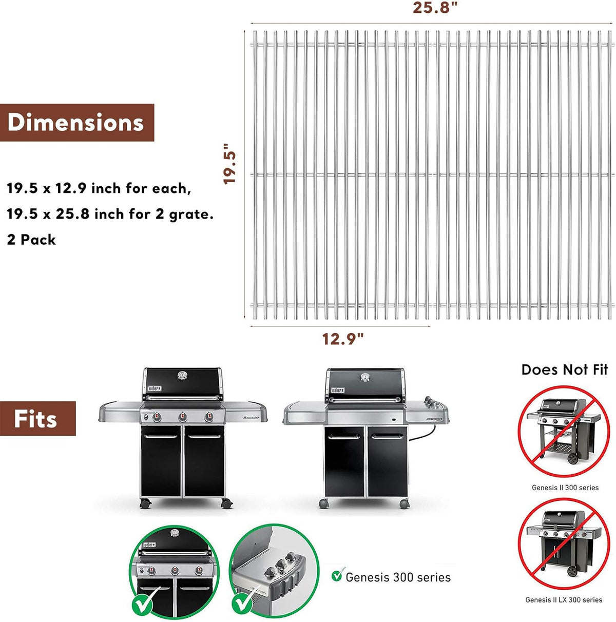 19.5 Cast Iron Grill Grates for Weber Genesis 300 Series J44376