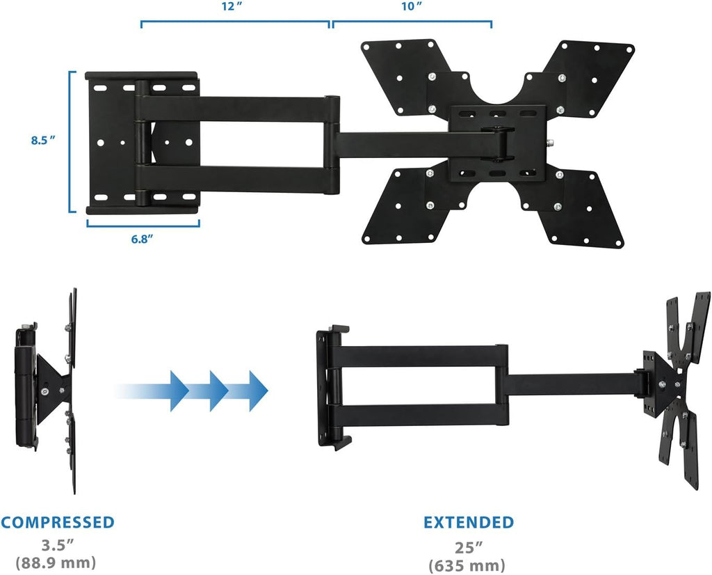 Black Full Motion TV Wall Mount for 32 to 55 Inch Screens, VESA 400x400mm, 100 Lb Capacity, Pack of 2 R203766
