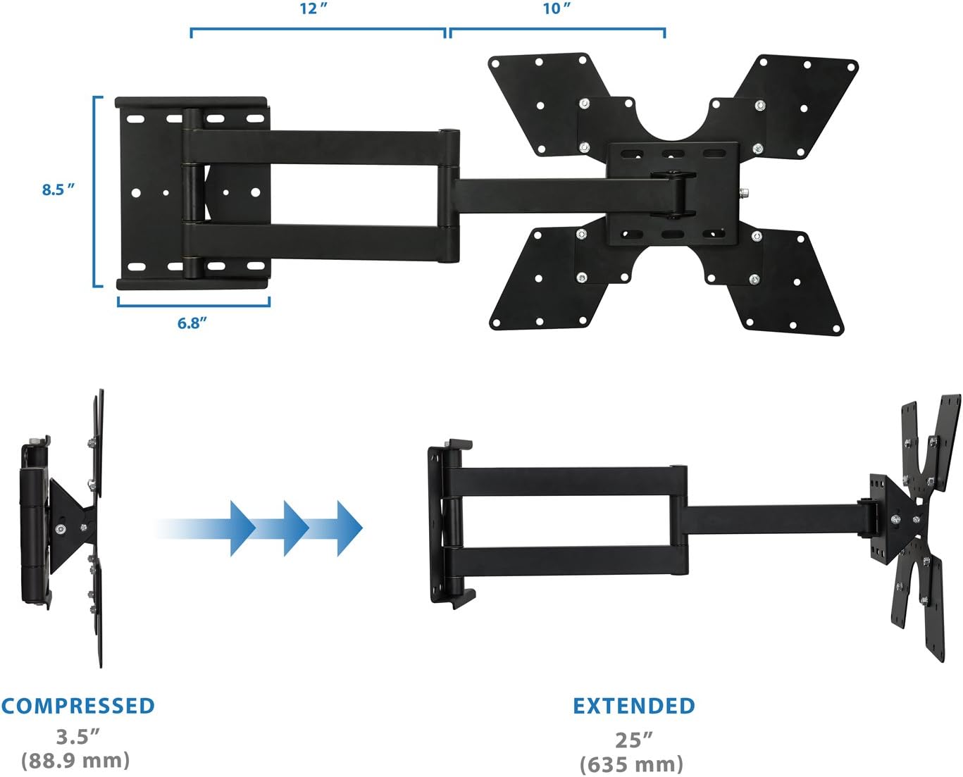 Black Full Motion TV Wall Mount for 32 to 55 Inch Screens, VESA 400x400mm, 100 Lb Capacity, Pack of 2 R203766
