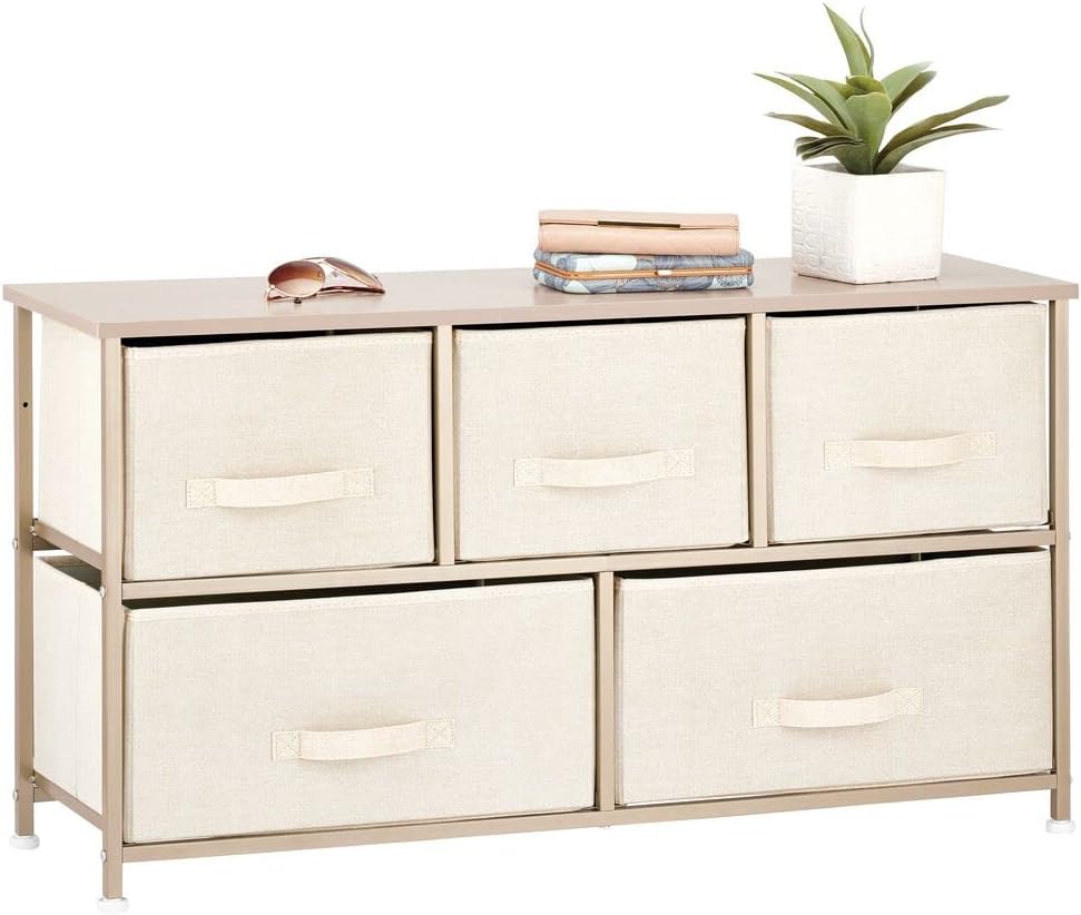 Steel Frame Wood Top Horizontal Cloth Storage Dresser with 5 Removable Fabric Drawers Z576