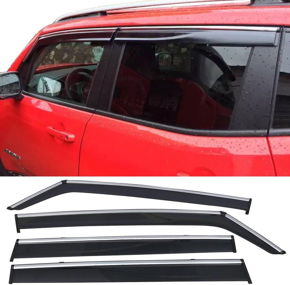 Chrome Trim Polycarbonate Window Visor Rain Guard O250