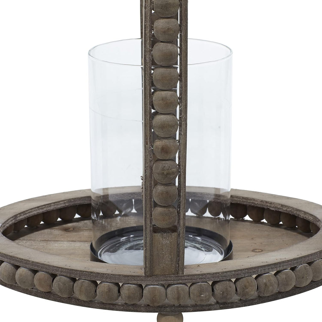Rustic Wood and Glass Candle Lantern, 10W x 29H, Brown K1794