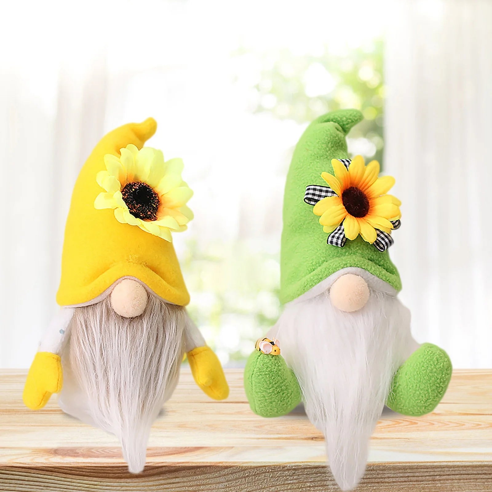 2Pc Faceless Dwarf Ornaments Rabbit Plush Doll Bee Festival Cartoon Sitting Posture Facing Sunflower N25576