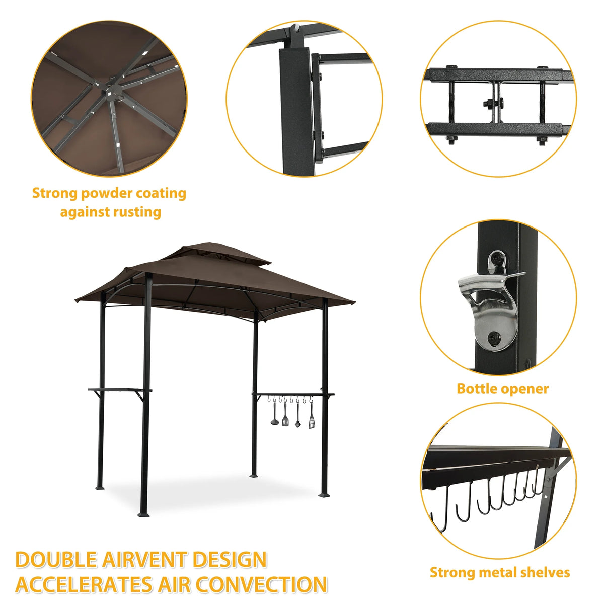 Brown Steel Frame Grill Gazebo with Canopy A297634
