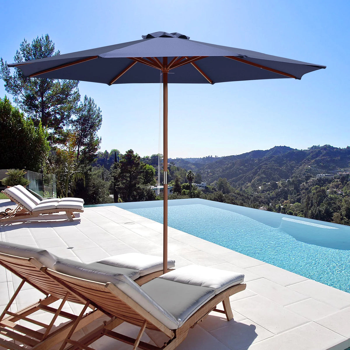 9ft Wooden Pole Patio Umbrella 8 Ribs W28464