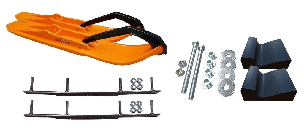Orange XCS Snowmobile Skis with 8" Round Bars Complete Kit R15871