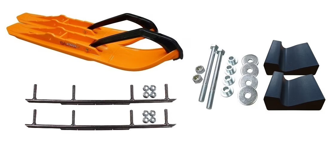 Orange XCS Snowmobile Skis with 8" Round Bars Complete Kit R15871