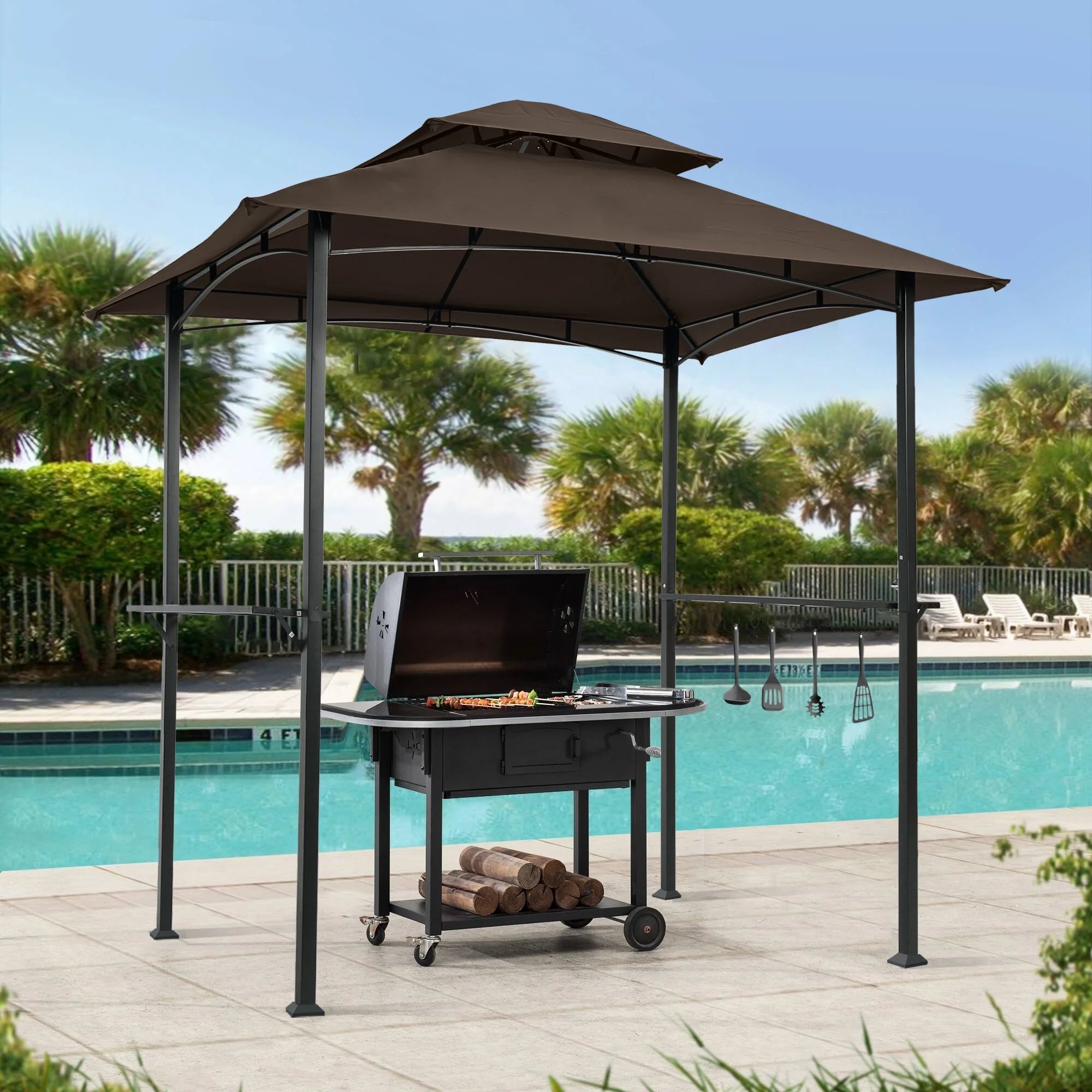 Brown Steel Frame Grill Gazebo with Canopy A297634