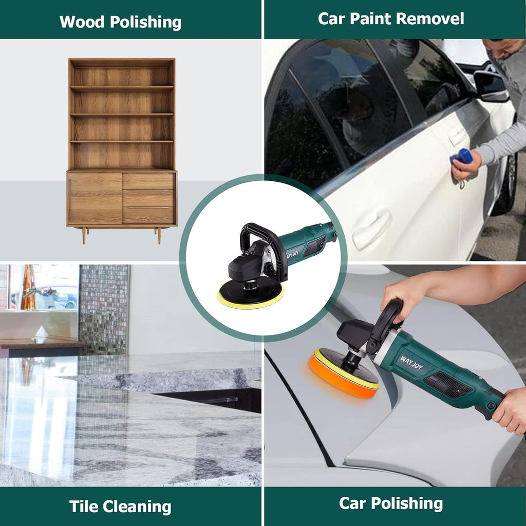 Rotary Car Polisher with 6” and 7“ Backing Plate, 4 Foam Pads E275049