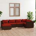 6 Piece Poly Rattan Brown Outdoor Sectional Sofa Set with Red Cushions P8168