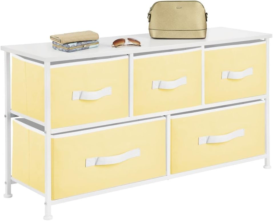 Steel Frame Wood Top Horizontal Cloth Storage Dresser with 5 Removable Fabric Drawers Z576