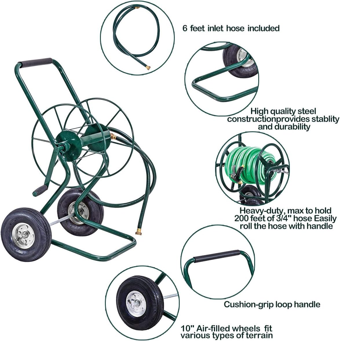 Steel Frame Garden Hose Reel Cart V65446