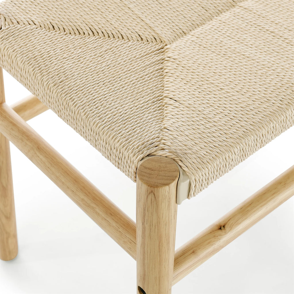 Indoor Entryway Bench with Paper Cord Ottoman, Rubber Wood Legs U4141