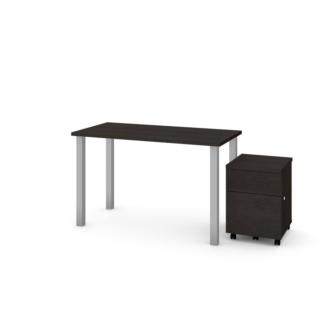 2 Piece Table with Square Metal Legs and Mobile Filing Cabinet in Northern Maple N6224