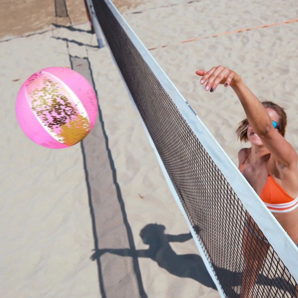 Pink Glitter Inflatable Beach Ball Set with Pump I413731