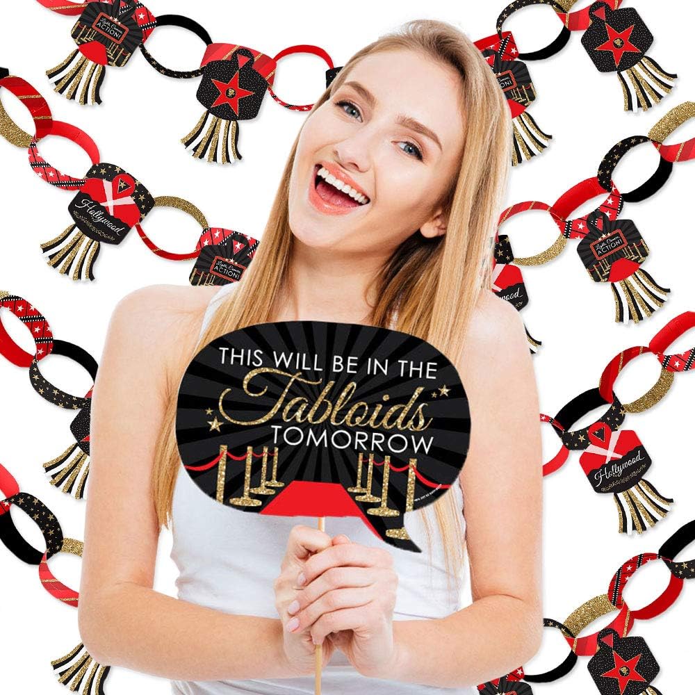 Red Carpet Hollywood Banner and Photo Booth Decorations Party Supplies Kit P92424