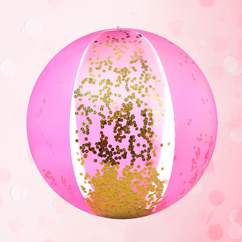 Pink Glitter Inflatable Beach Ball Set with Pump I413731