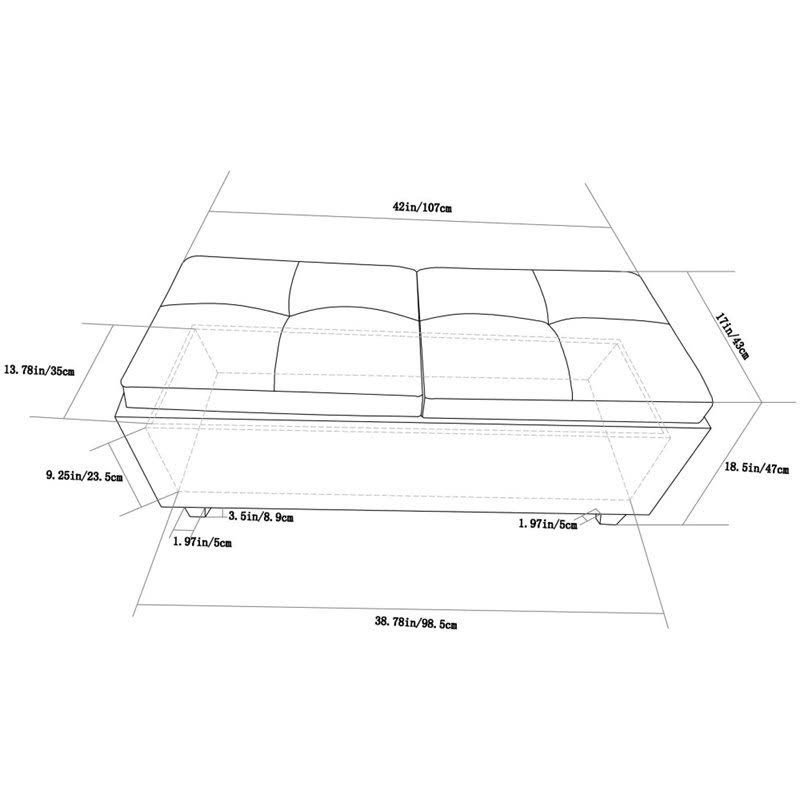 2-Tray Storage Ottoman in Midnight Black K70901
