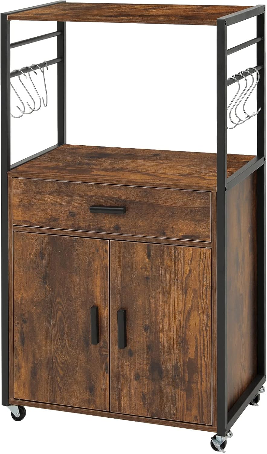 Rustic Brown Rolling Kitchen Island Cart with Drawer W65820
