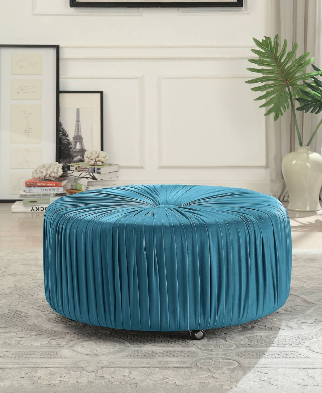 Navy Round Ottoman Z15206