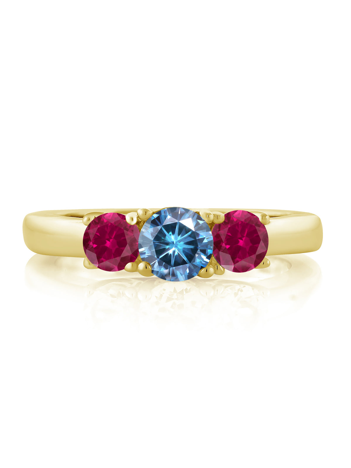 18K Yellow Gold Plated Silver Ring Persian Blue Moissanite Created Ruby L363522