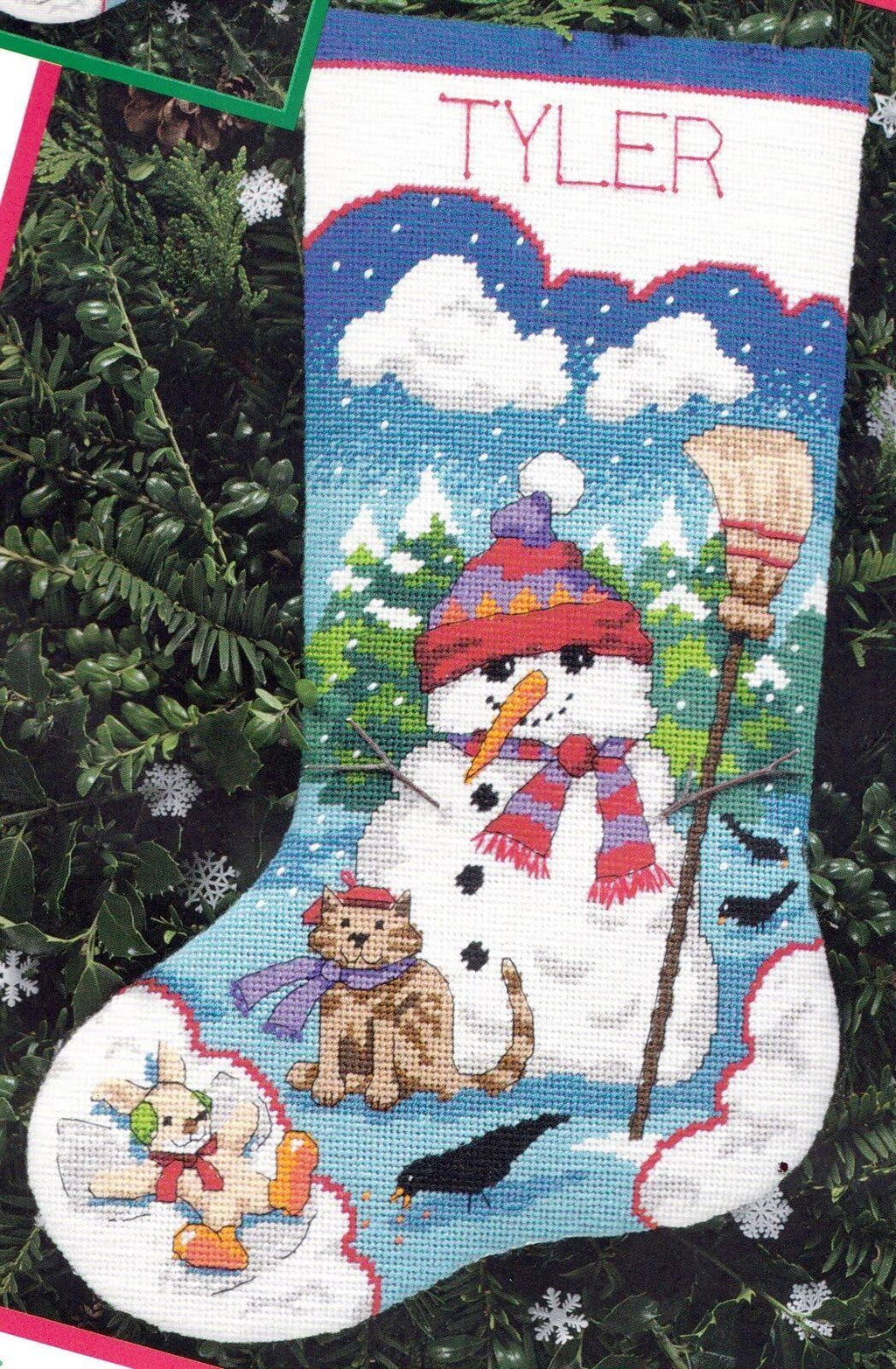Snowman Cat Bunny Christmas Needlepoint Stocking Kit D698823