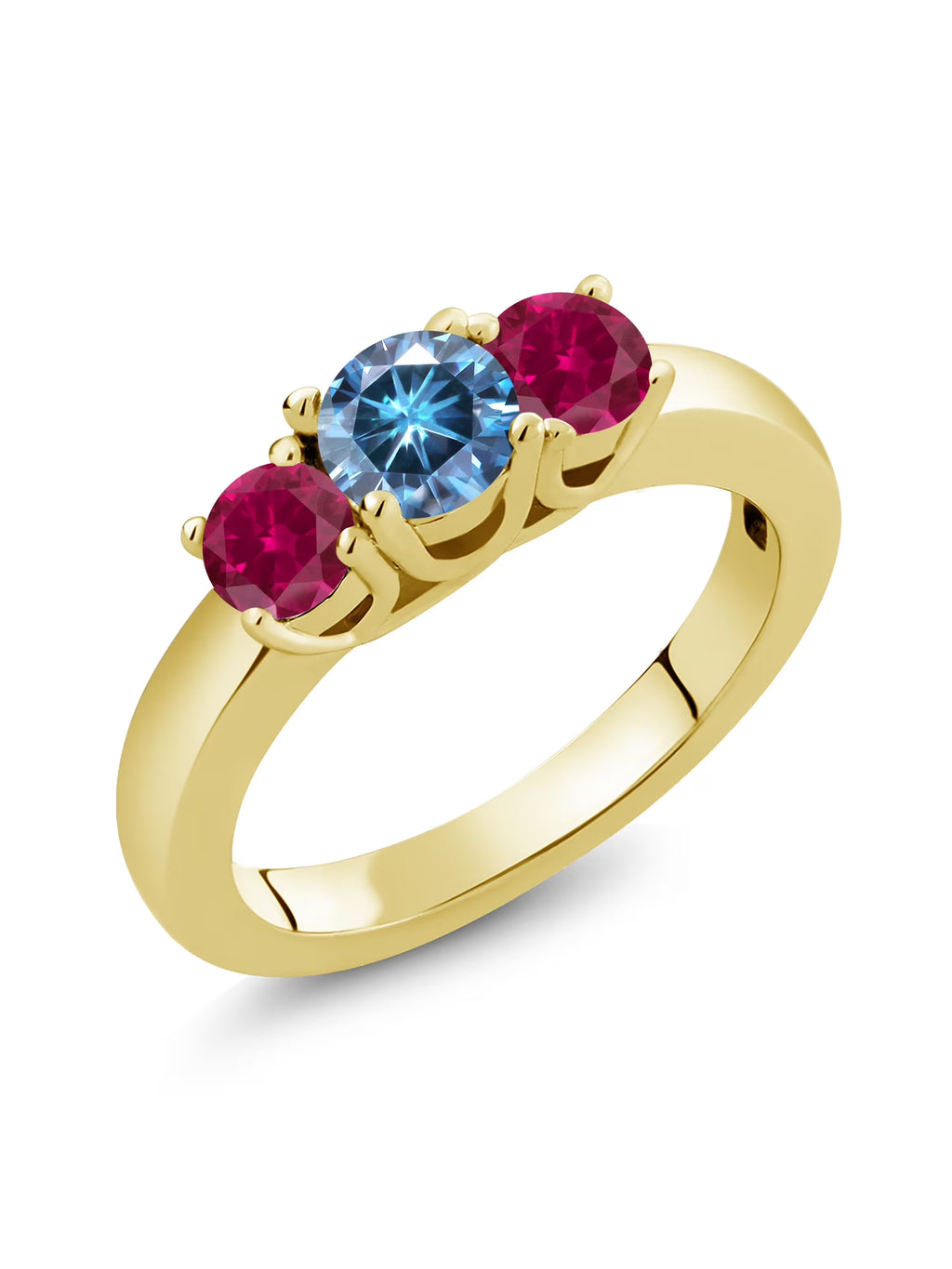 18K Yellow Gold Plated Silver Ring Persian Blue Moissanite Created Ruby L363522
