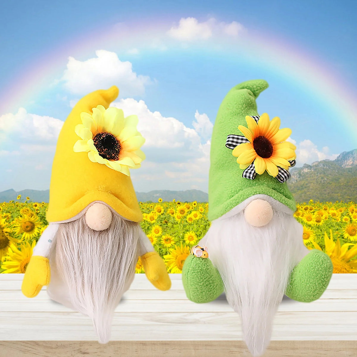 2Pc Faceless Dwarf Ornaments Rabbit Plush Doll Bee Festival Cartoon Sitting Posture Facing Sunflower N25576