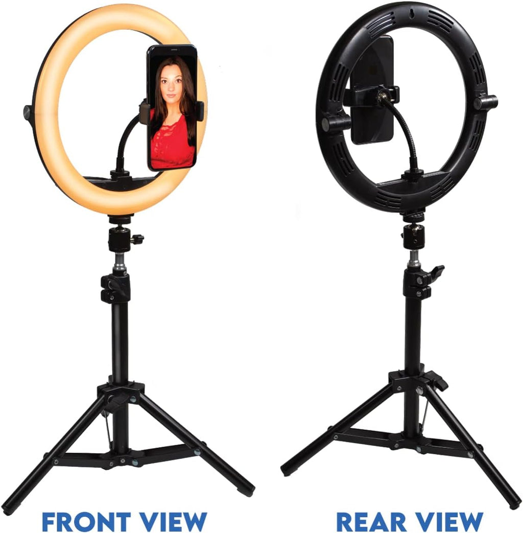 10 Compact Foldable Dimmable LED Video Ring Light Kit with Phone Holder and Light Stand L59670