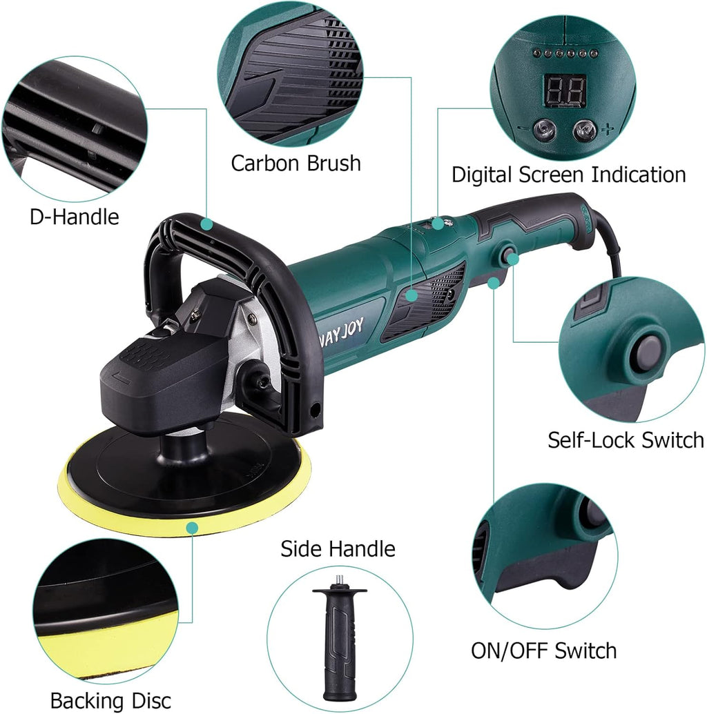 Rotary Car Polisher with 6” and 7“ Backing Plate, 4 Foam Pads E275049