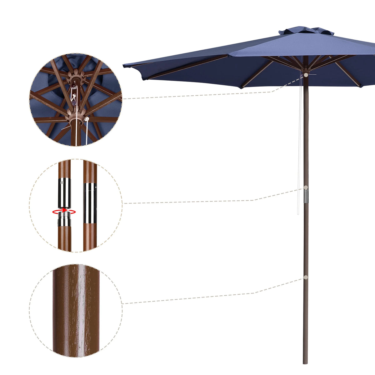 9ft Wooden Pole Patio Umbrella 8 Ribs W28464