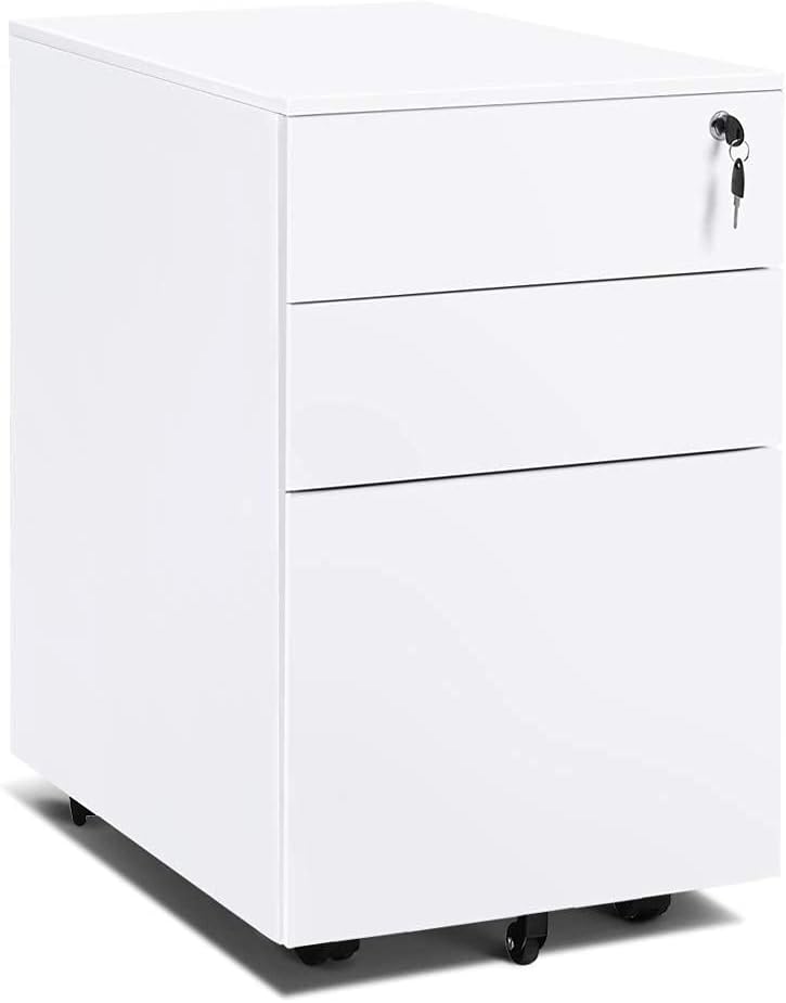 White Metal 4 Drawer Lateral Filing Cabinet with Lock Z691572