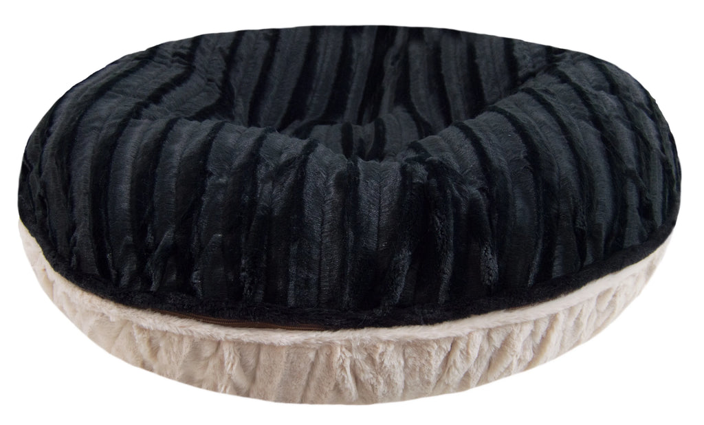 Black Extra Plush Faux Fur Bagel Pet Bed A855932