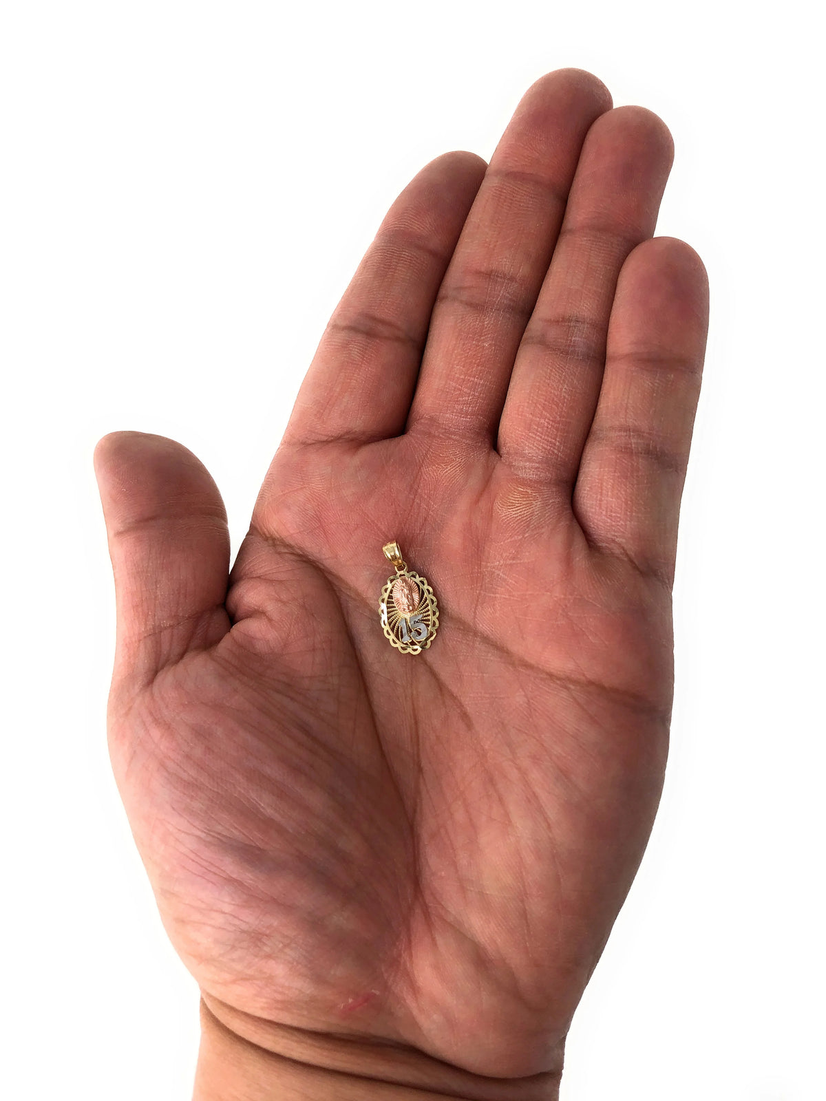 14K Tri Color Gold Virgin Mary Round Charm Pendant K75745