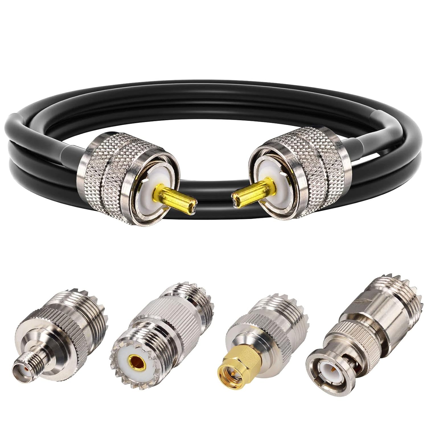 CB Coax Cable RG58 Coaxial Cable 49.2ft UHF PL259 Male to Male Cable with UHF SO239 Female to SMA/UHF/BNC Adapter 4-Pack U283