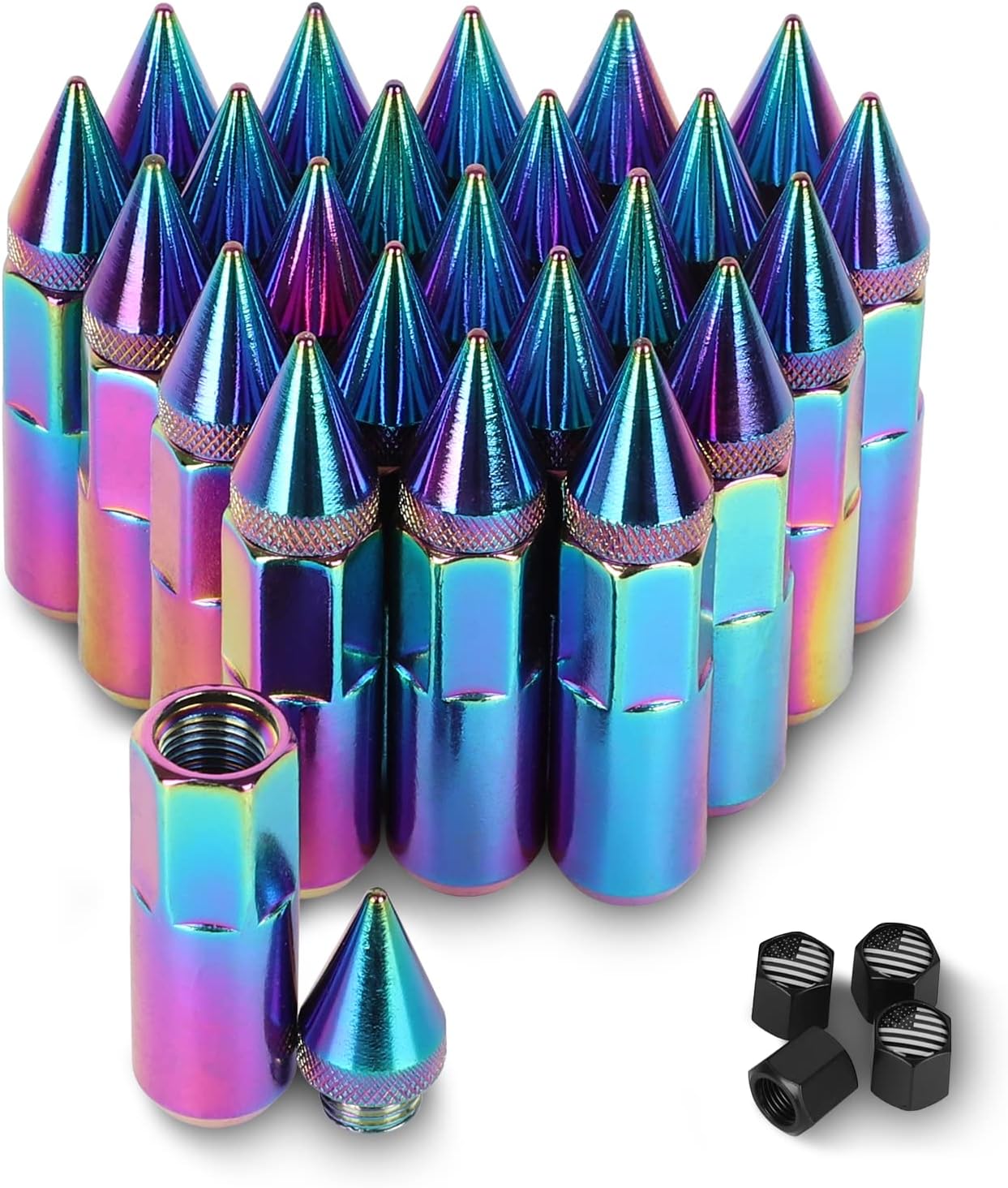 24 PCS Steel Spiked Lug Nuts (Neo Chrome) E3248