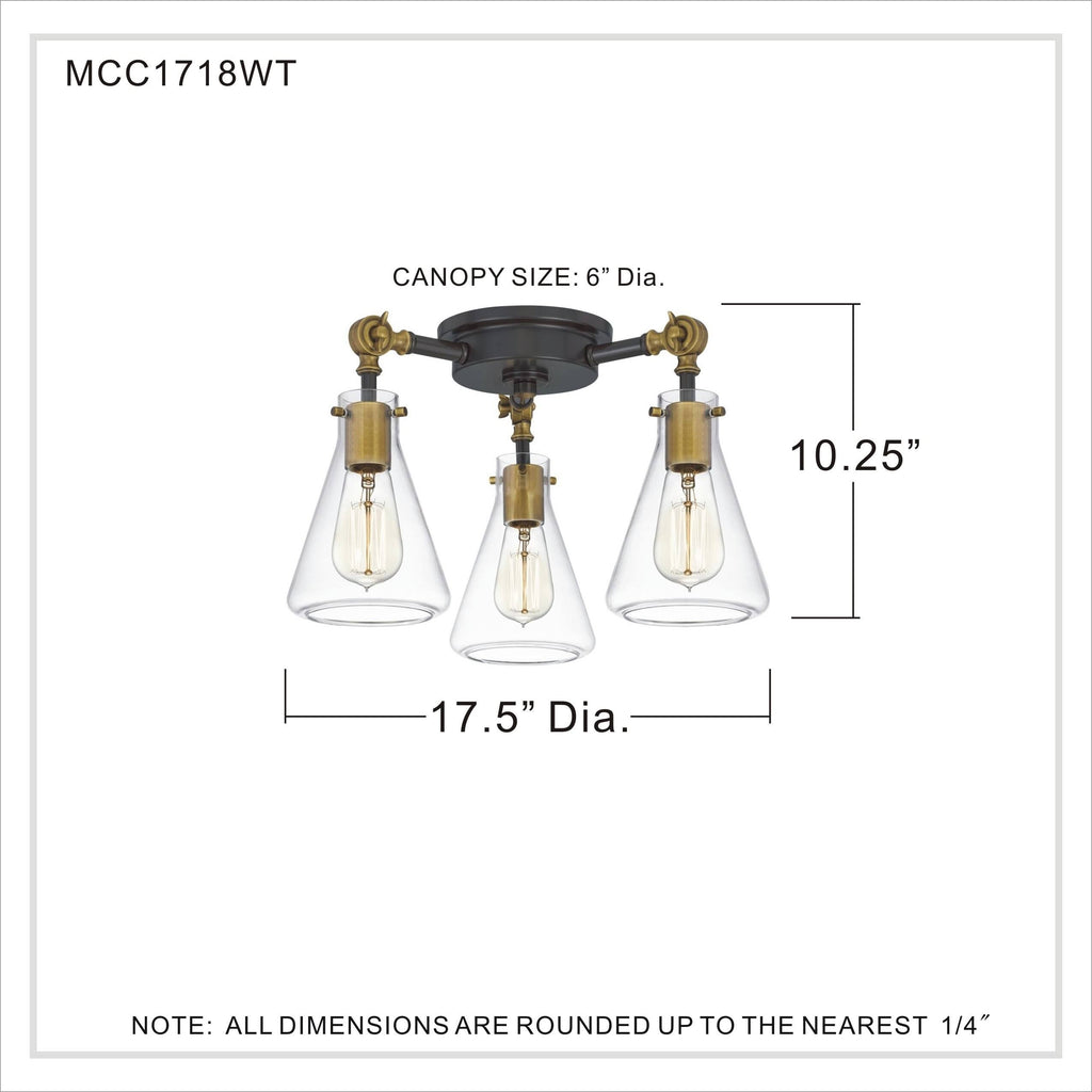 3 Light Semi-Flush Mount Western Bronze C88607