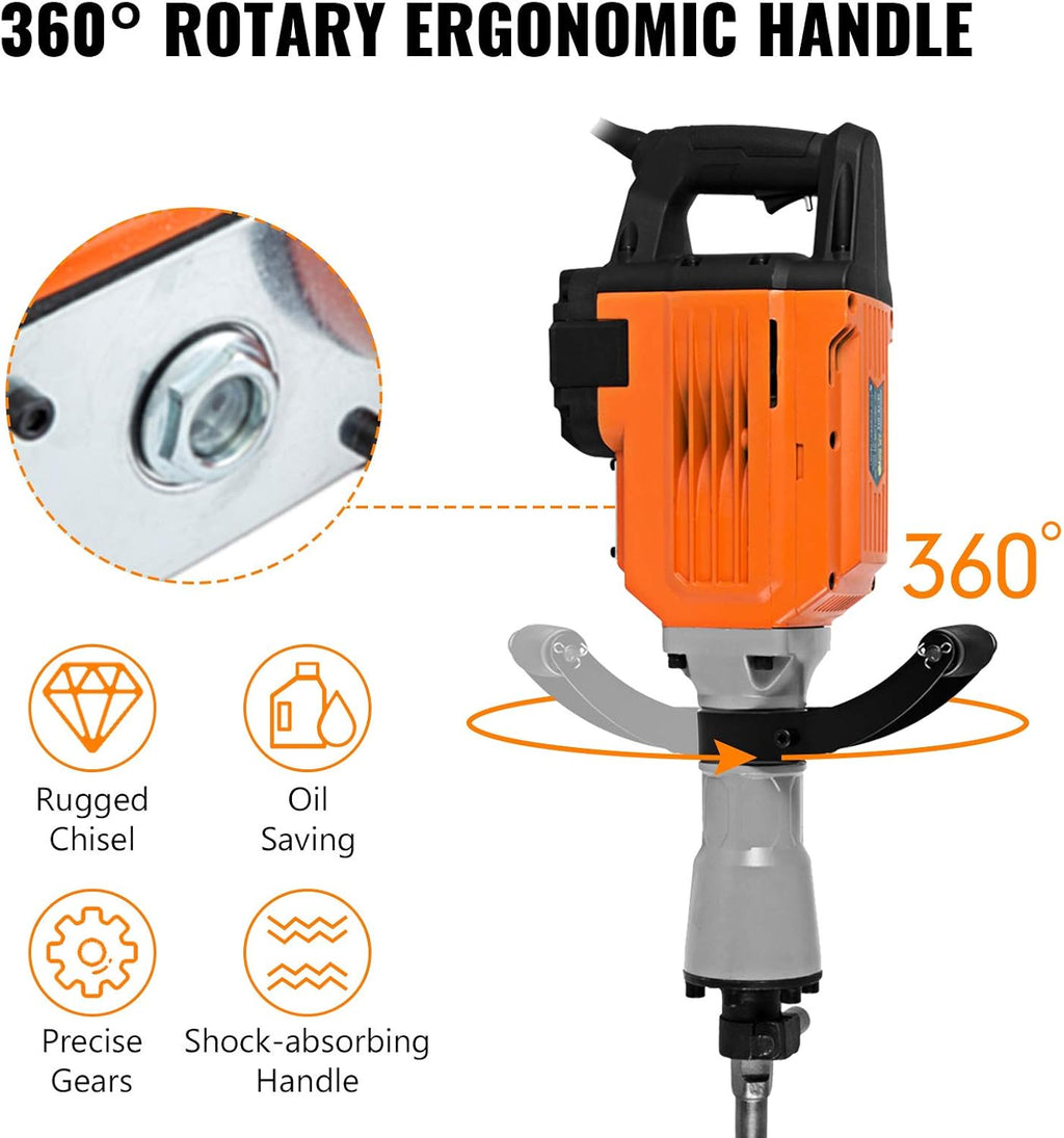 3500W Electric Demolition Hammer Concrete Breaker with Flat Chisel Bull Point Chisel U1772