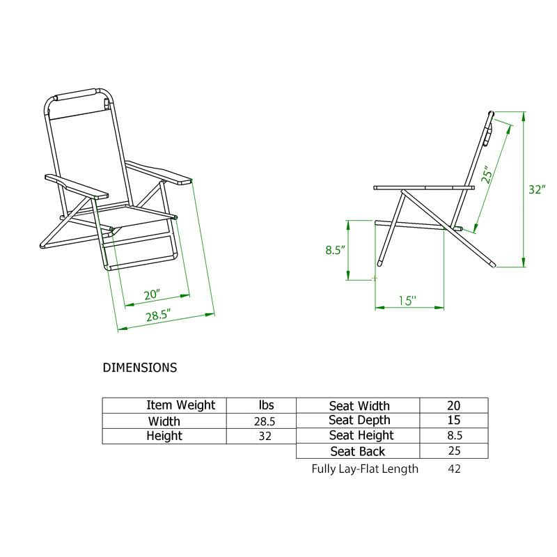 5 Reclining Aluminum Beach Chair with Cup Holder V216