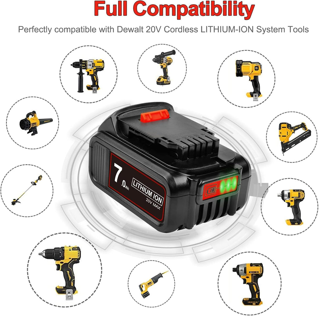 7.0 Ah 2Packs Replacement Lithium ion Battery for Dewalt 20V Cordless Tools H8076