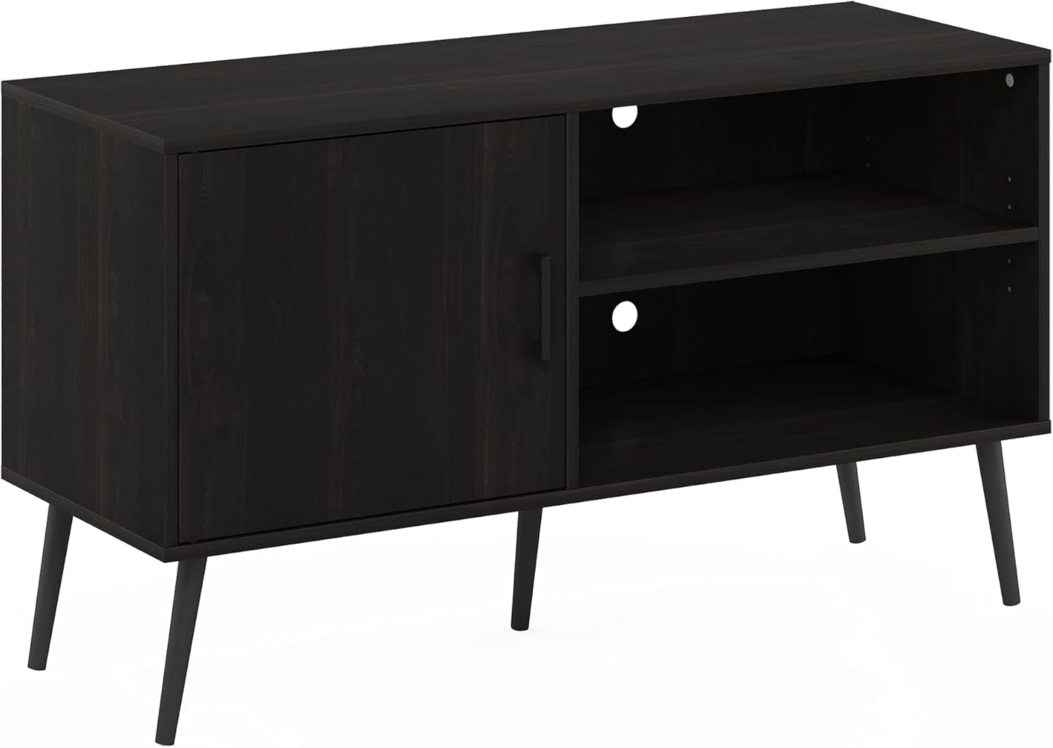 Espresso TV Stand with Wood Legs, One Cabinet Two Shelves T966